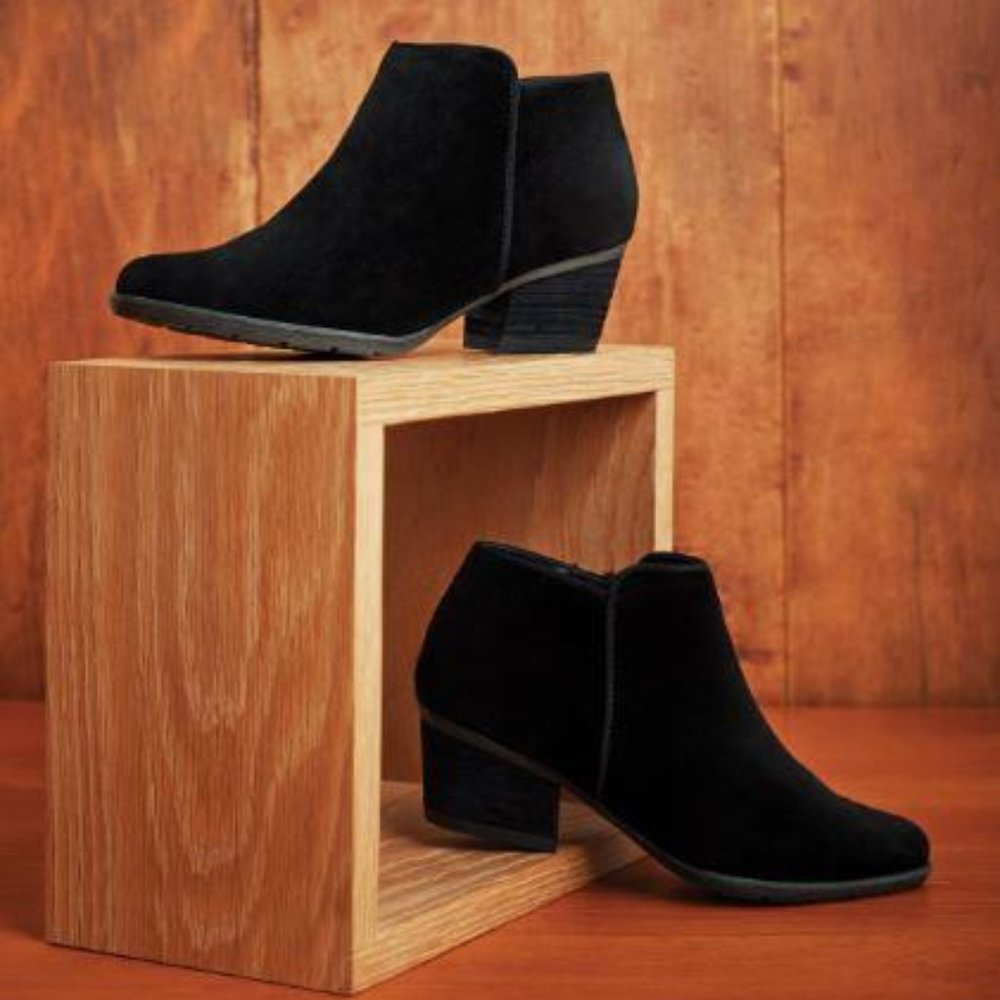 BLONDO Black Suede Zip Heeled Ankle Booties